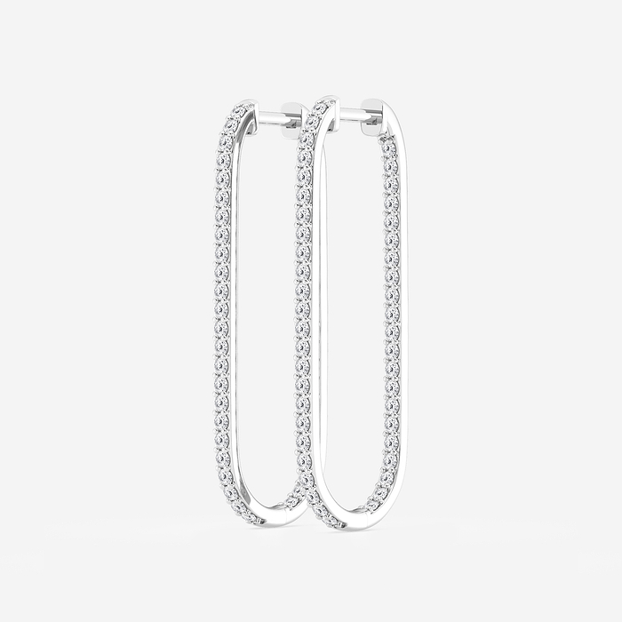 Paperclip Hoops - 1 1/2 ctw Round Lab Grown Diamond Paper Clip Hoop Earrings