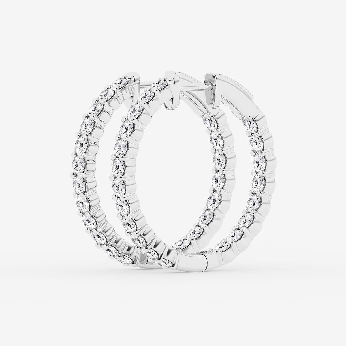 2 ctw Round Lab Grown Diamond Inside Out Hoop Earrings 14K White Gold, FG, VS2+