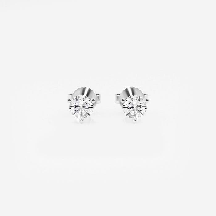 Three Prong Colorless Round Stud Earrings