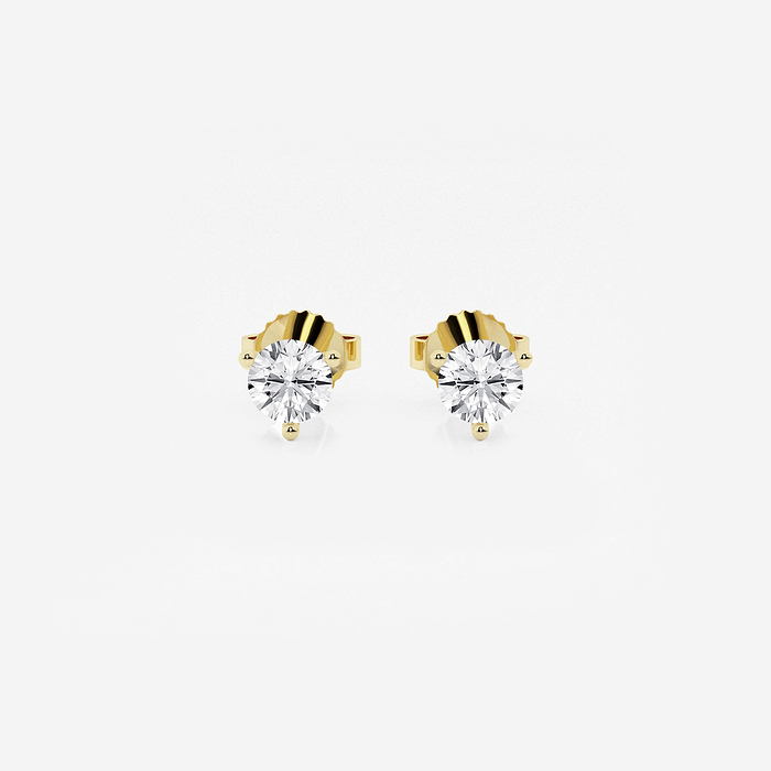 Three Prong Studs - 1/2 ctw Round Colorless Lab Grown Diamond Three Prong Martini Stud Earrings