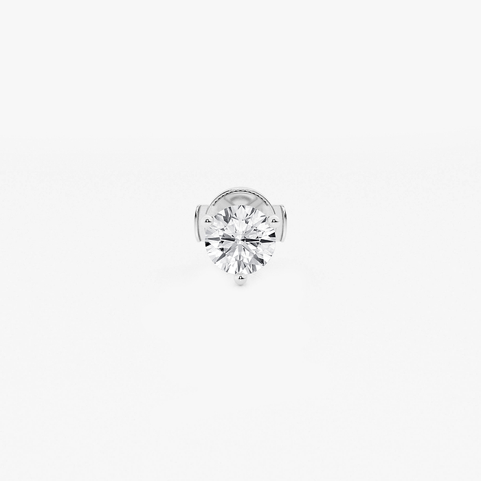 Single Stud Earring - 1/2 ctw Round Colorless Lab Grown Diamond Three Prong Martini Single Stud Earring