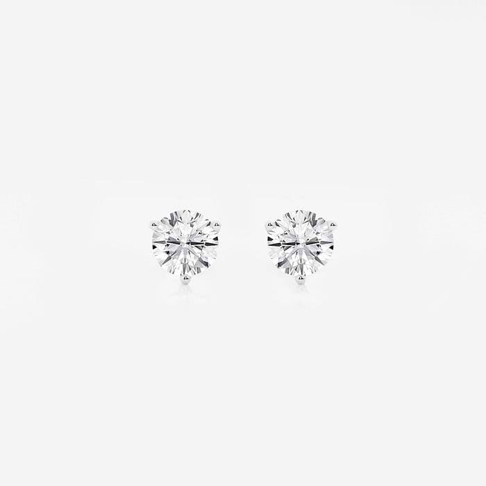 Three Prong Colorless Round Stud Earrings