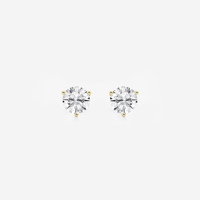 Three Prong Studs - 1 ctw Round Colorless Lab Grown Diamond Three Prong Martini Stud Earrings
