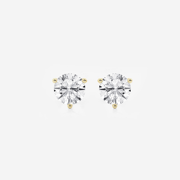Three Prong Studs - 2 ctw Round Colorless Lab Grown Diamond Three Prong Martini Stud Earrings