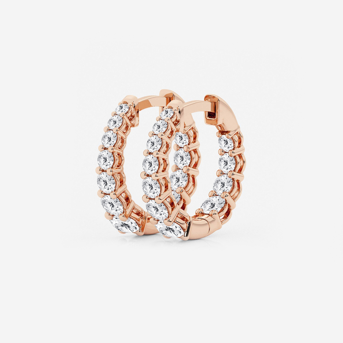 Additional Image 1 for  1 ctw Round Lab Grown Diamond Graduated Inside Out Huggie Hoop Earrings