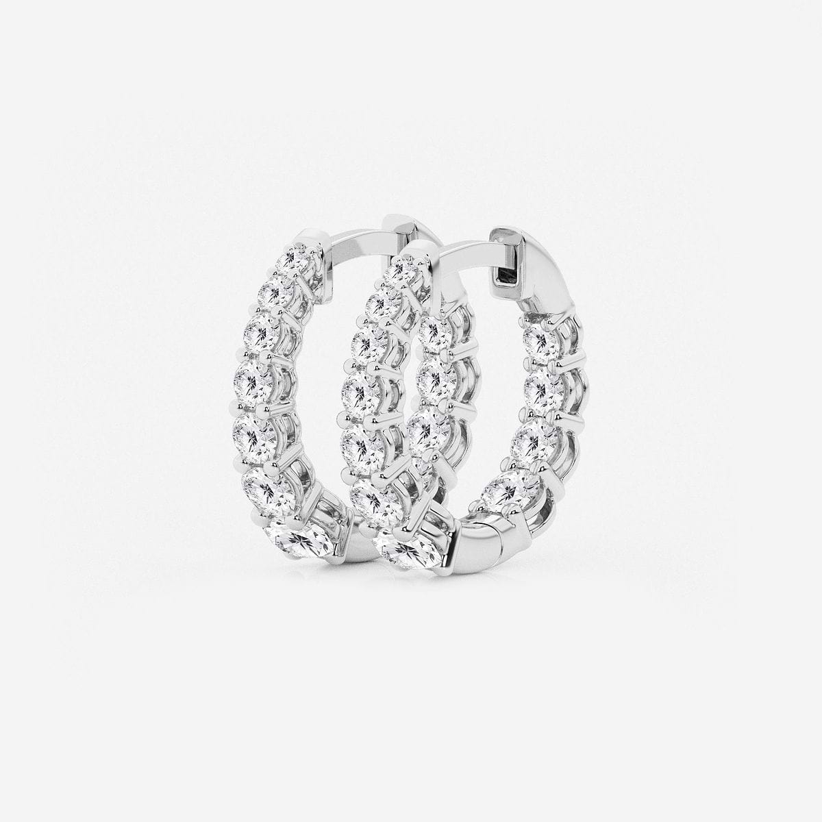 1 ctw Round Lab Grown Diamond Graduated Inside Out Huggie Hoop Earrings 14K White Gold, F, VS2