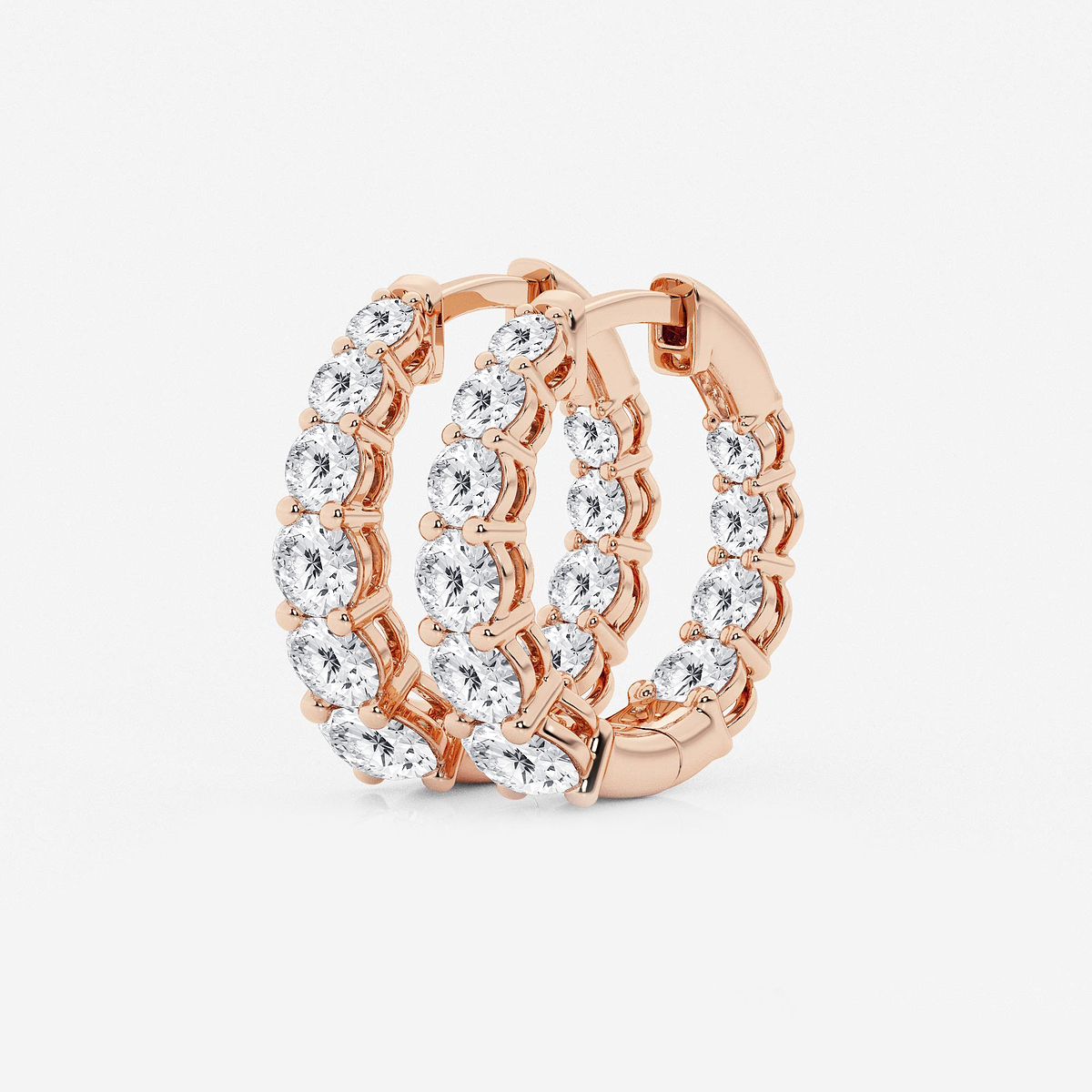 Additional Image 1 for  2 ctw Round Lab Grown Diamond Graduated Inside Out Huggie Hoop Earrings