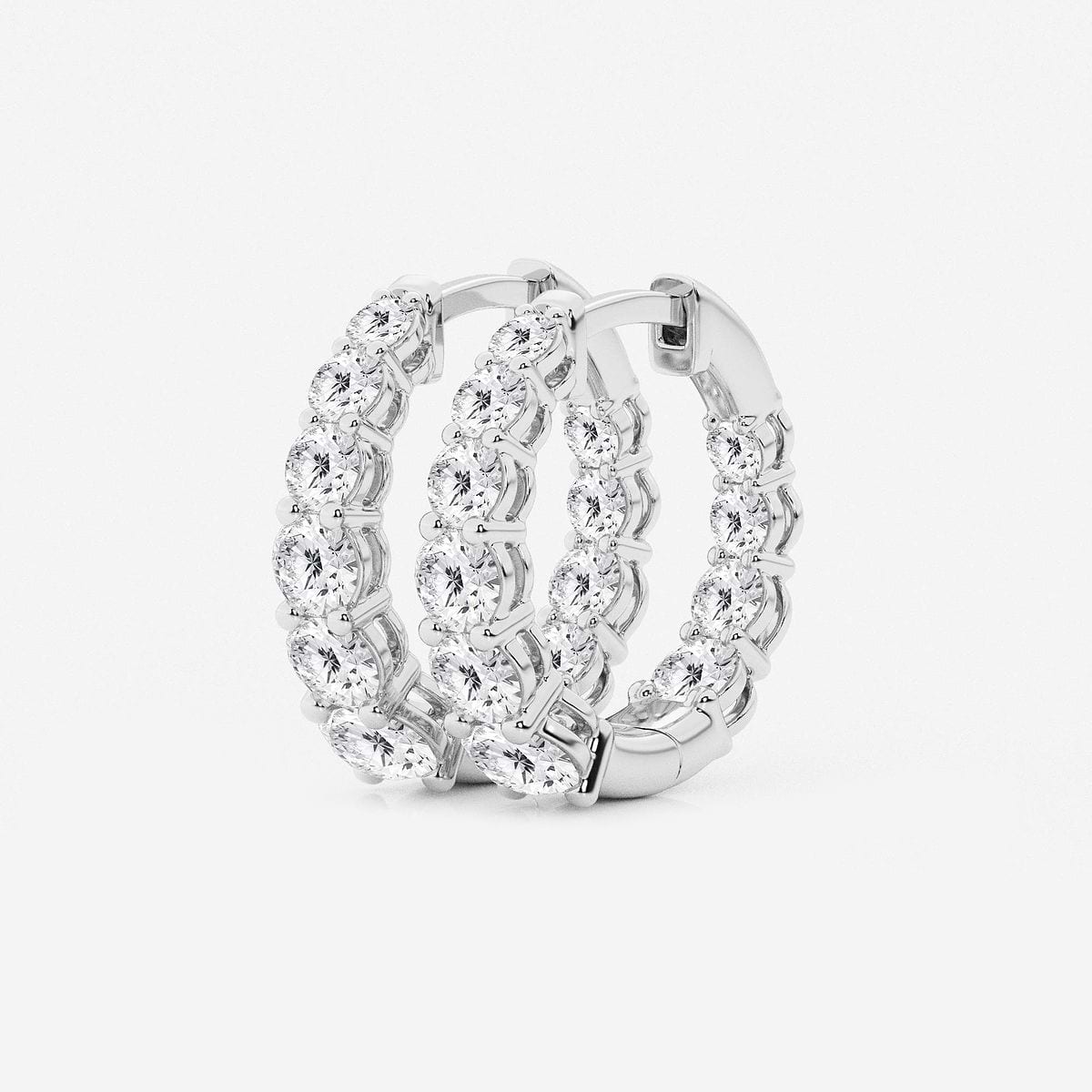 2 ctw Round Lab Grown Diamond Graduated Inside Out Huggie Hoop Earrings 14K White Gold, FG, VS2+