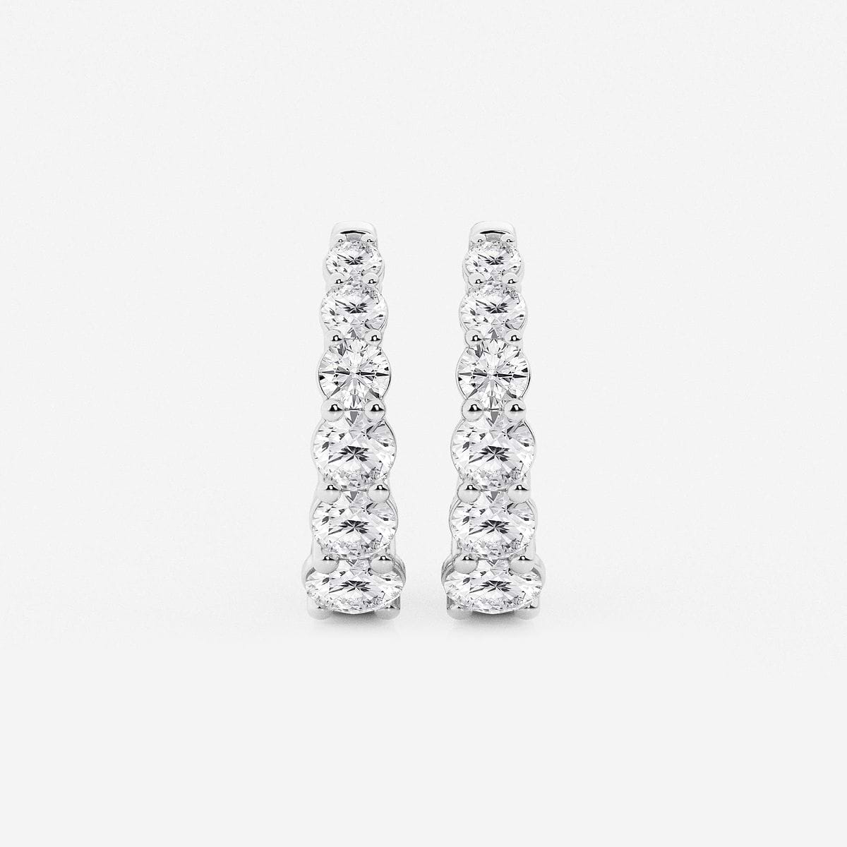 2 ctw Round Lab Grown Diamond Graduated Inside Out Huggie Hoop Earrings 14K White Gold, FG, VS2+