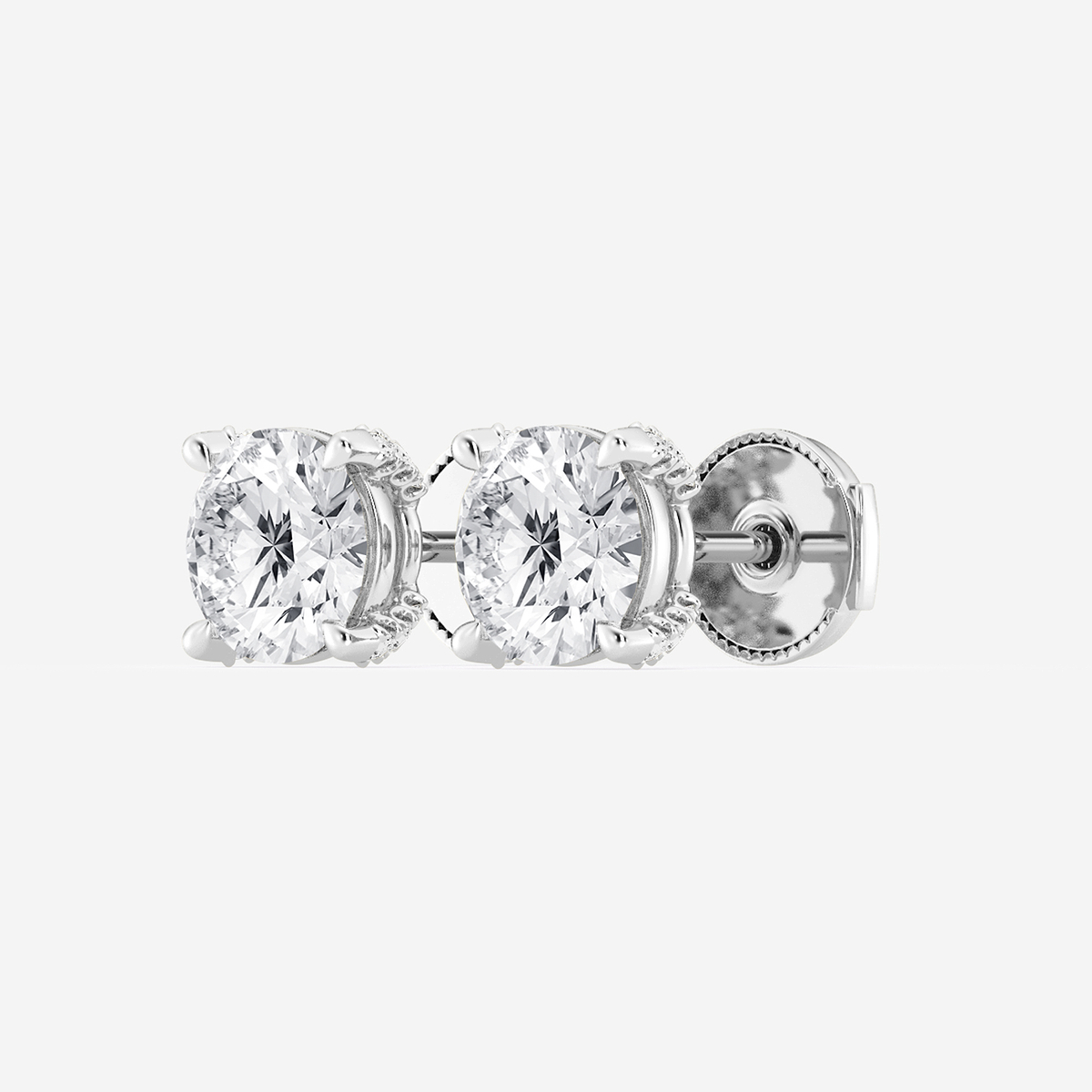 Additional Image 1 for  3 1/8 ctw Round Lab Grown Diamond Side Stone Stud Earrings