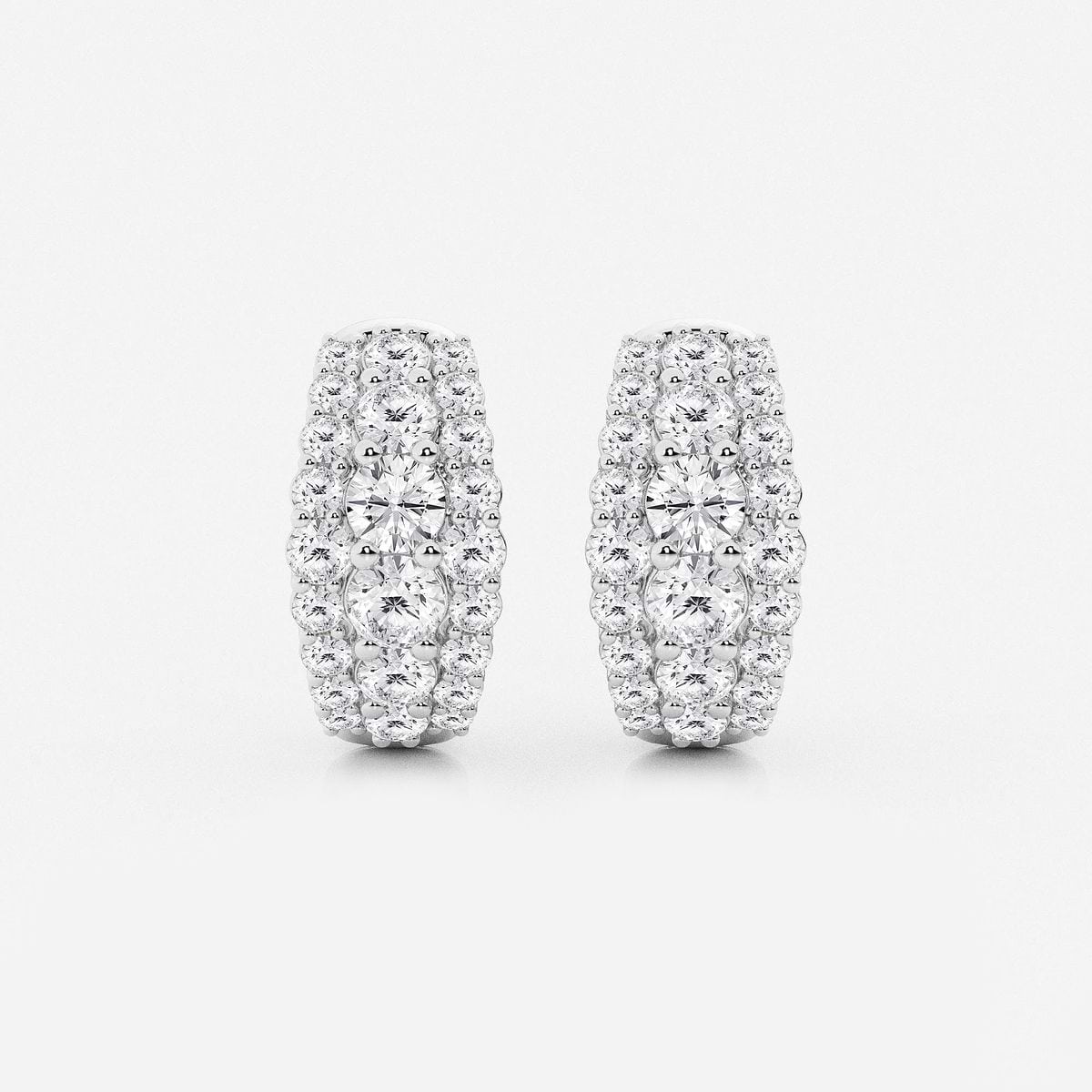 1 5/8 ctw Round Lab Grown Diamond Graduated Triple Row Huggie Hoop Earrings 14K White Gold, F, VS2