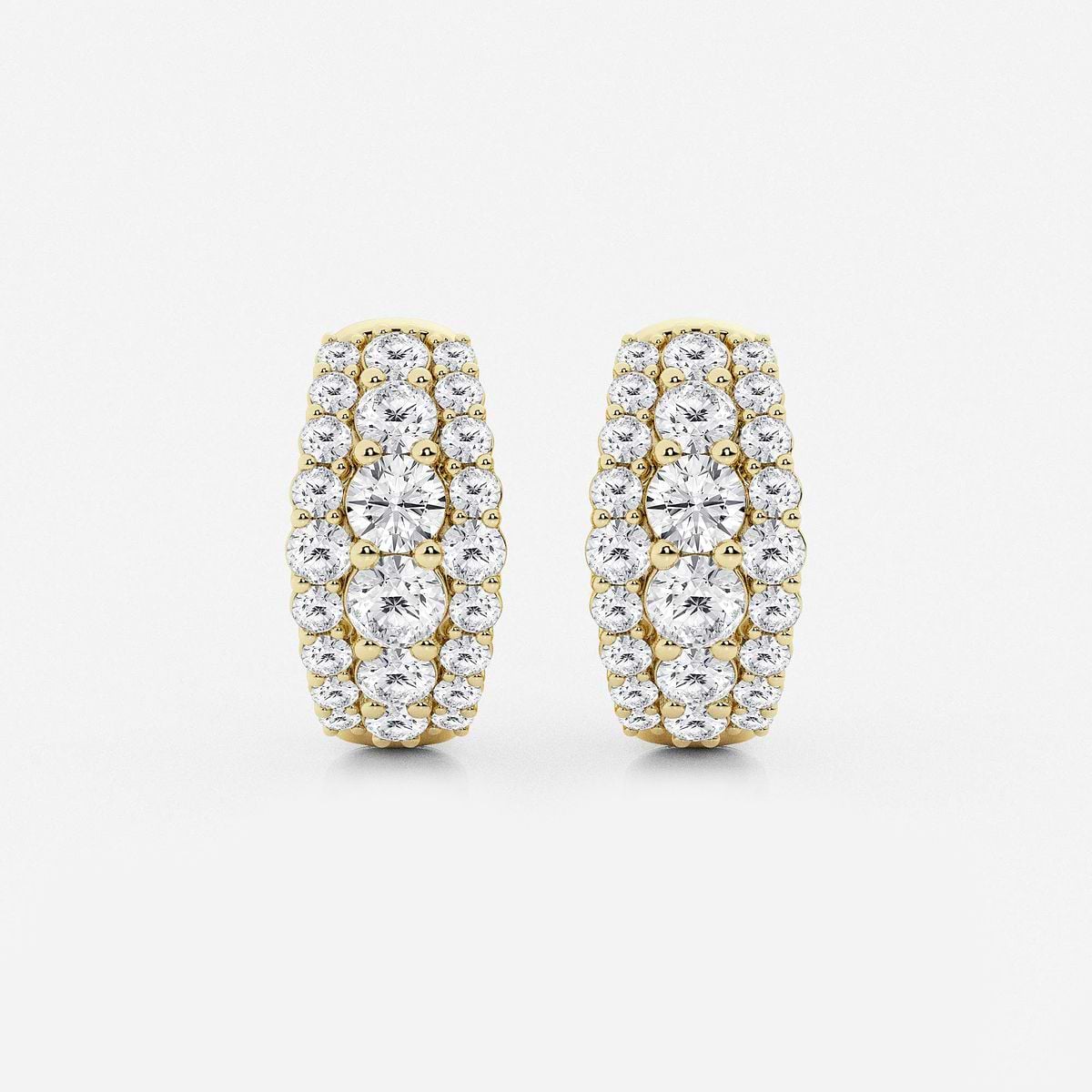 1 5/8 ctw Round Lab Grown Diamond Graduated Triple Row Huggie Hoop Earrings 14K Yellow Gold, F, VS2