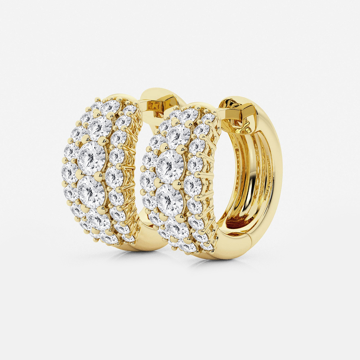 Additional Image 1 for  2 ctw Round Lab Grown Diamond Graduated Triple Row Huggie Hoop Earrings