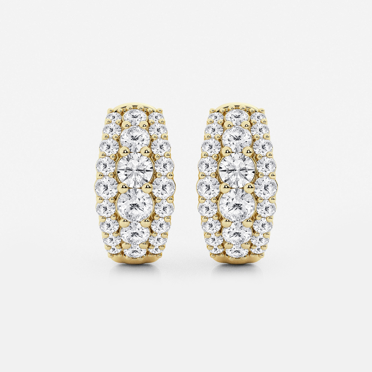 2 ctw Round Lab Grown Diamond Graduated Triple Row Huggie Hoop Earrings