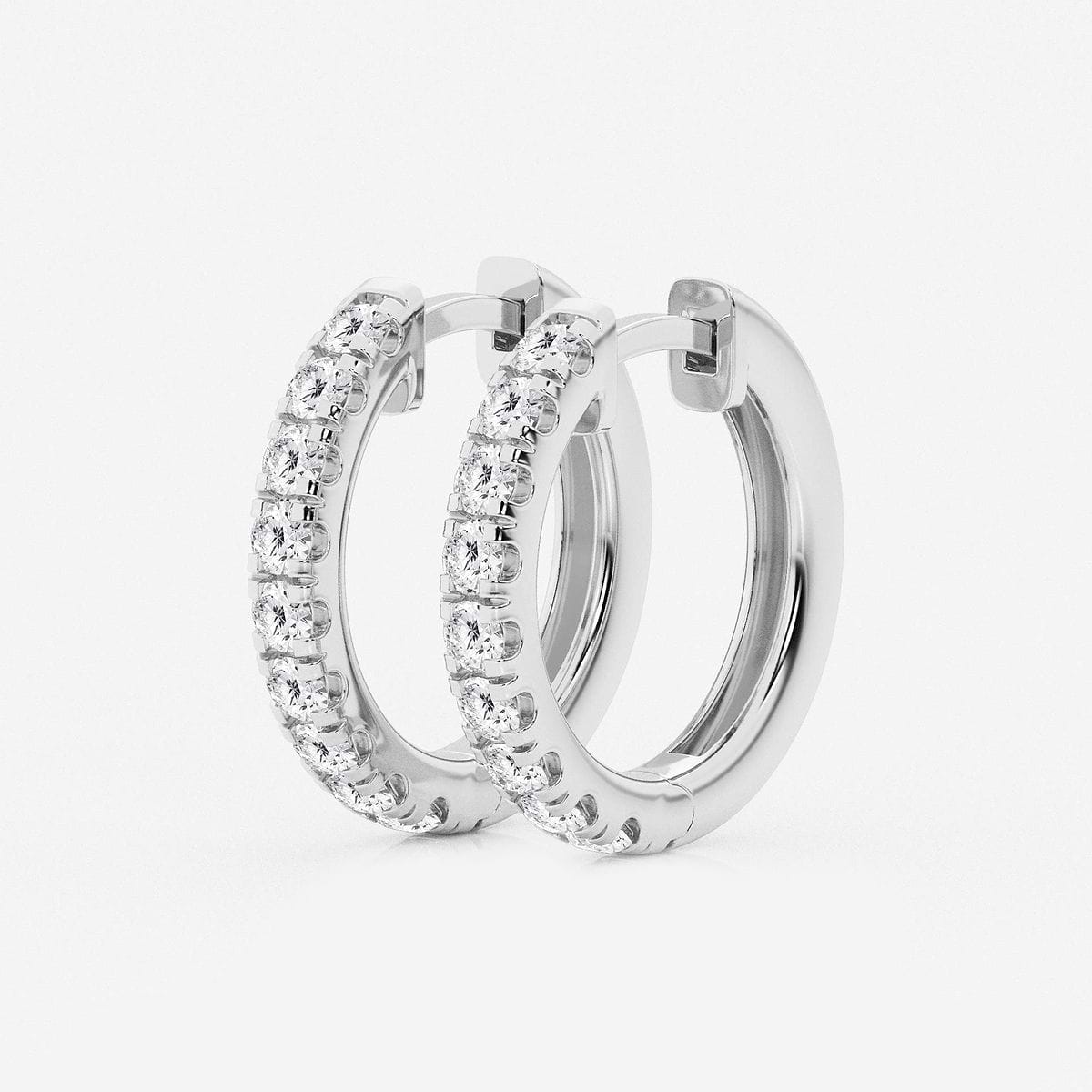 Additional Image 1 for  1 ctw Round Lab Grown Diamond French Pave Hoop Earrings