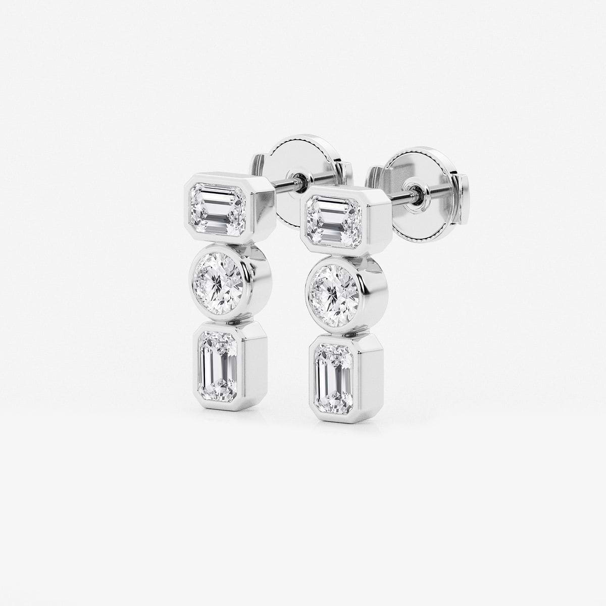 Additional Image 1 for  1 1/2 ctw Round and Emerald Lab Grown Diamond Three Stone Stud Earrings