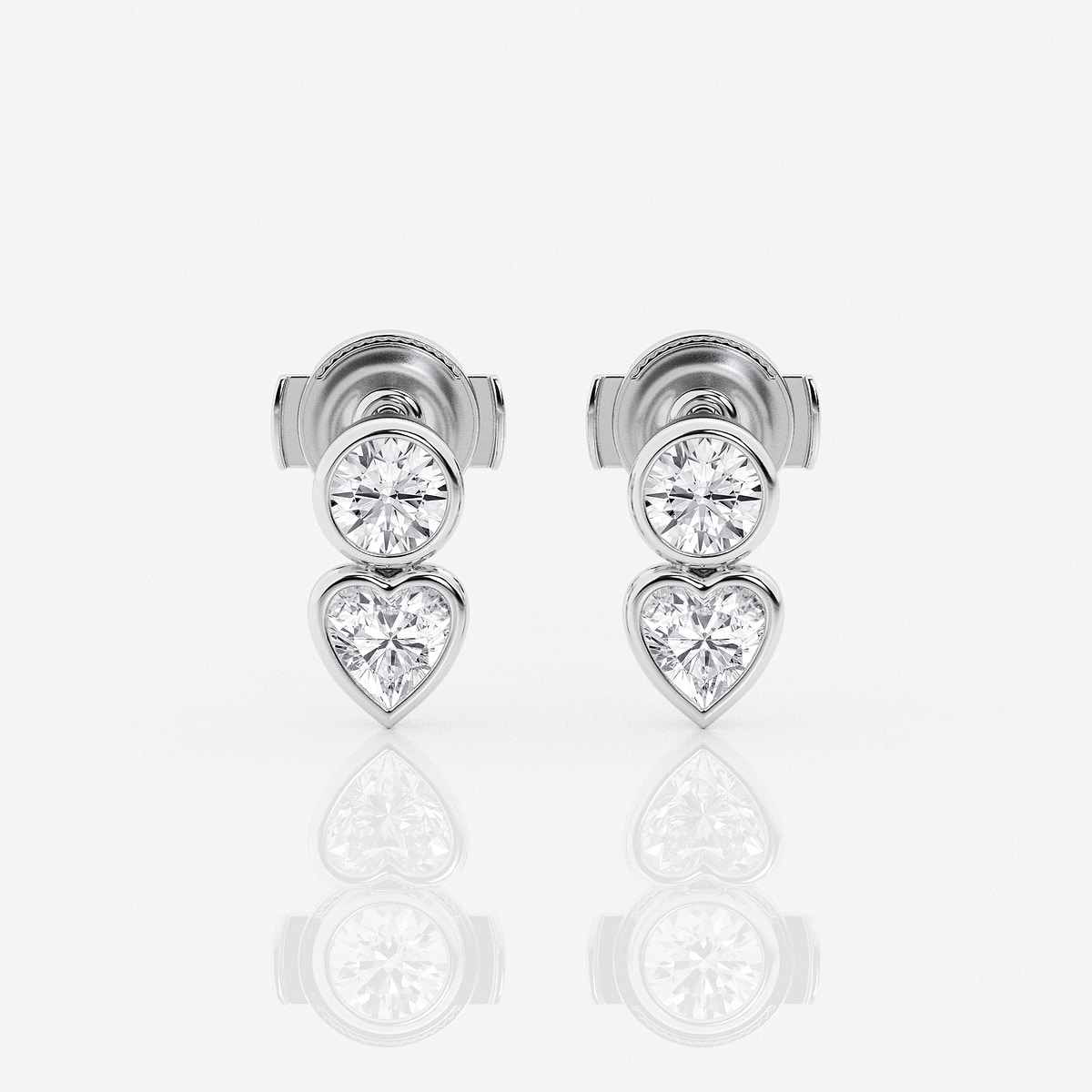 Additional Image 2 for  1 ctw Round and Heart Lab Grown Diamond Two Stone Stud Earrings