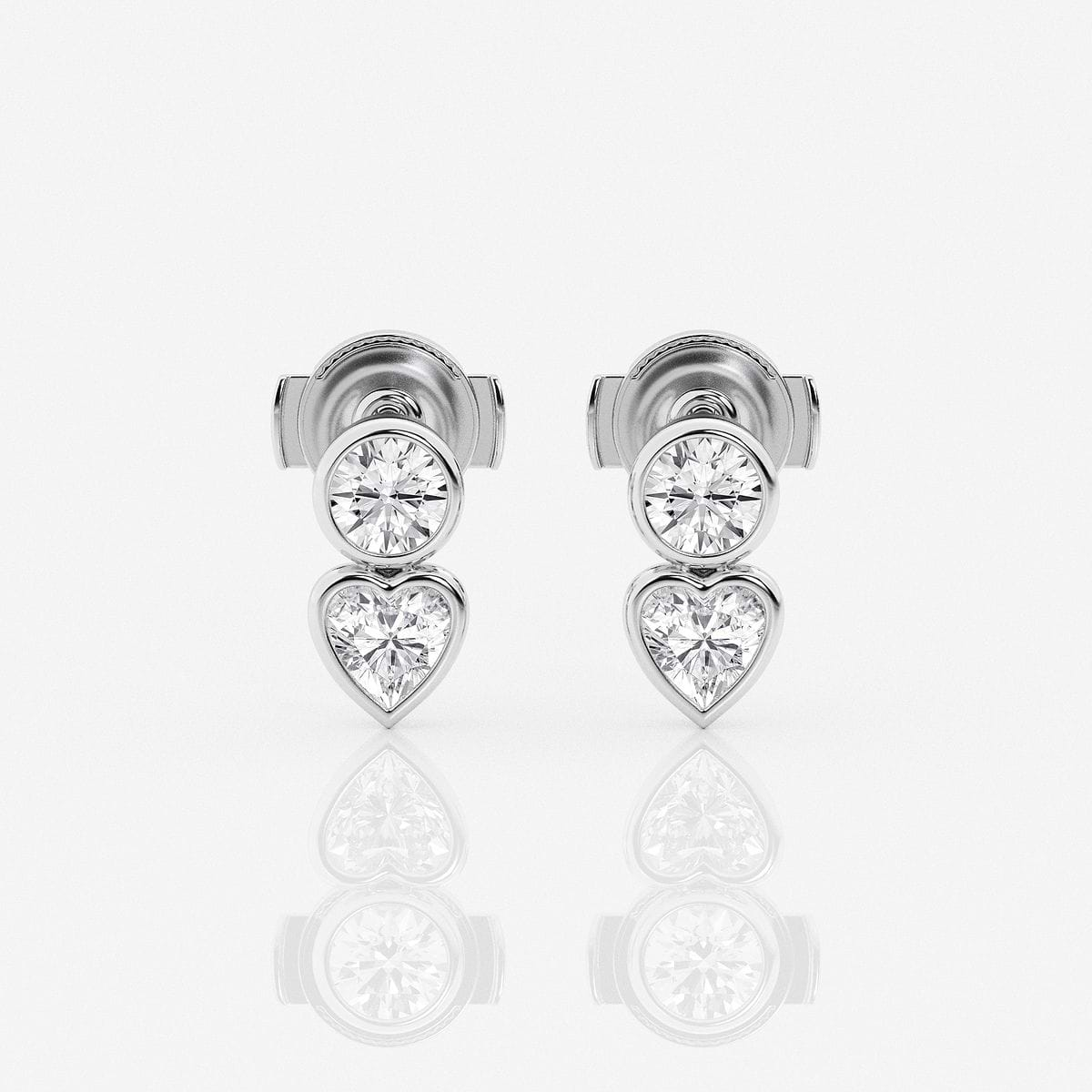 Additional Image 2 for  1 ctw Round and Heart Lab Grown Diamond Two Stone Stud Earrings