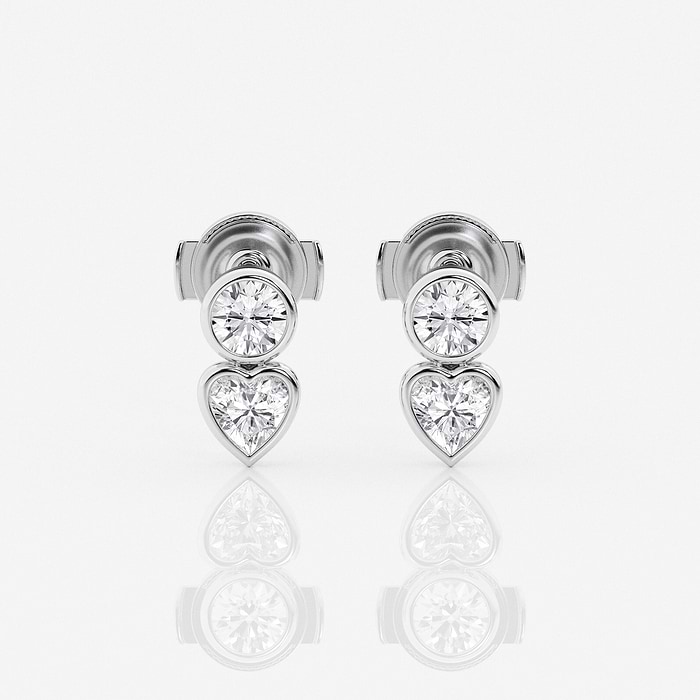 Additional Image 2 for  1 ctw Round and Heart Lab Grown Diamond Two Stone Stud Earrings