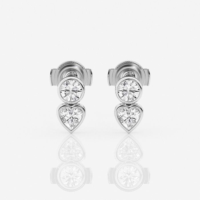 Additional Image 2 for  1 ctw Round and Heart Lab Grown Diamond Two Stone Stud Earrings