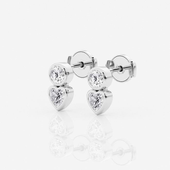 1 ctw Round and Heart Lab Grown Diamond Two Stone Stud Earrings