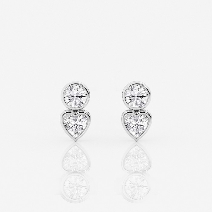 1 ctw Round and Heart Lab Grown Diamond Two Stone Stud Earrings