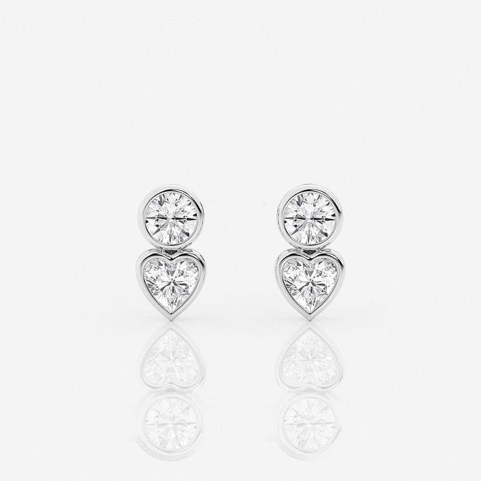 1 ctw Round and Heart Lab Grown Diamond Two Stone Stud Earrings