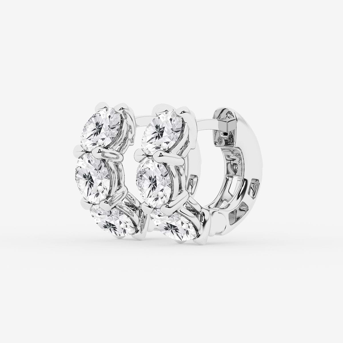 5 ctw Round Lab Grown Diamond Huggie Hoop Earrings 14K White Gold, FG, VS2+