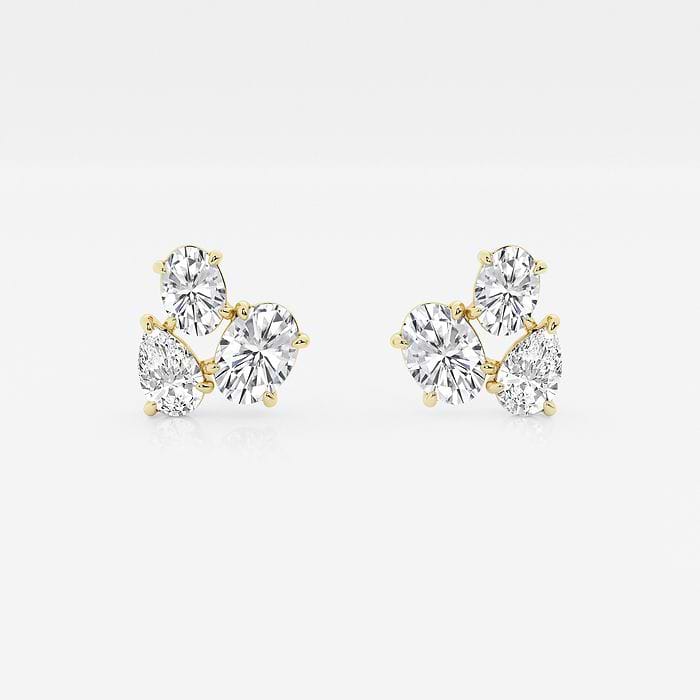 Mosaic Oval and Pear Three Stone Stud Earrings