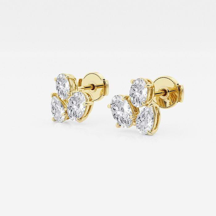Mosaic Oval and Pear Three Stone Stud Earrings
