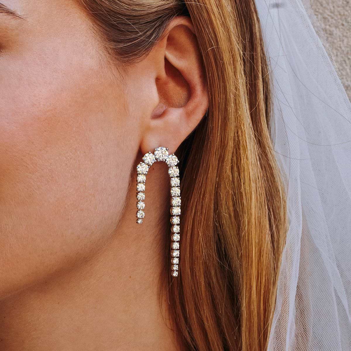 10 ctw Round Lab Grown Diamond U Shaped Drop Earrings