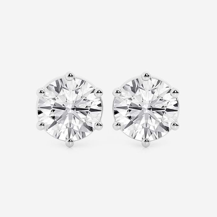 Six Prong Near-Colorless Round Stud Earrings