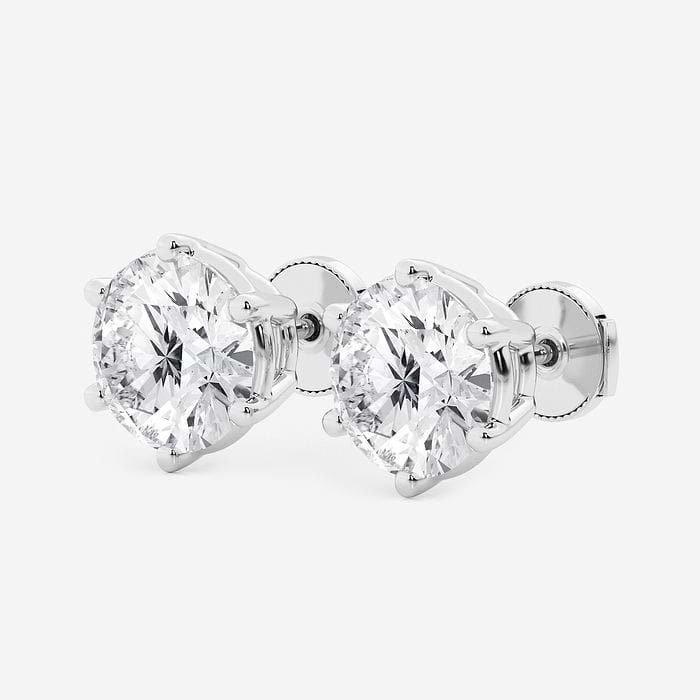 Six Prong Near-Colorless Round Stud Earrings