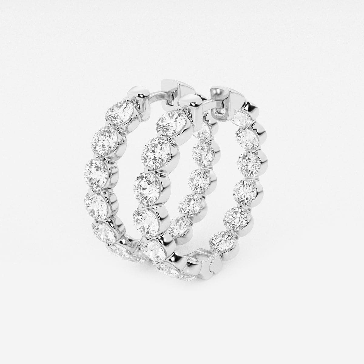 5 ctw Round Lab Grown Diamond Inside Out Floating Hoop Earrings 14K White Gold, F, VS2
