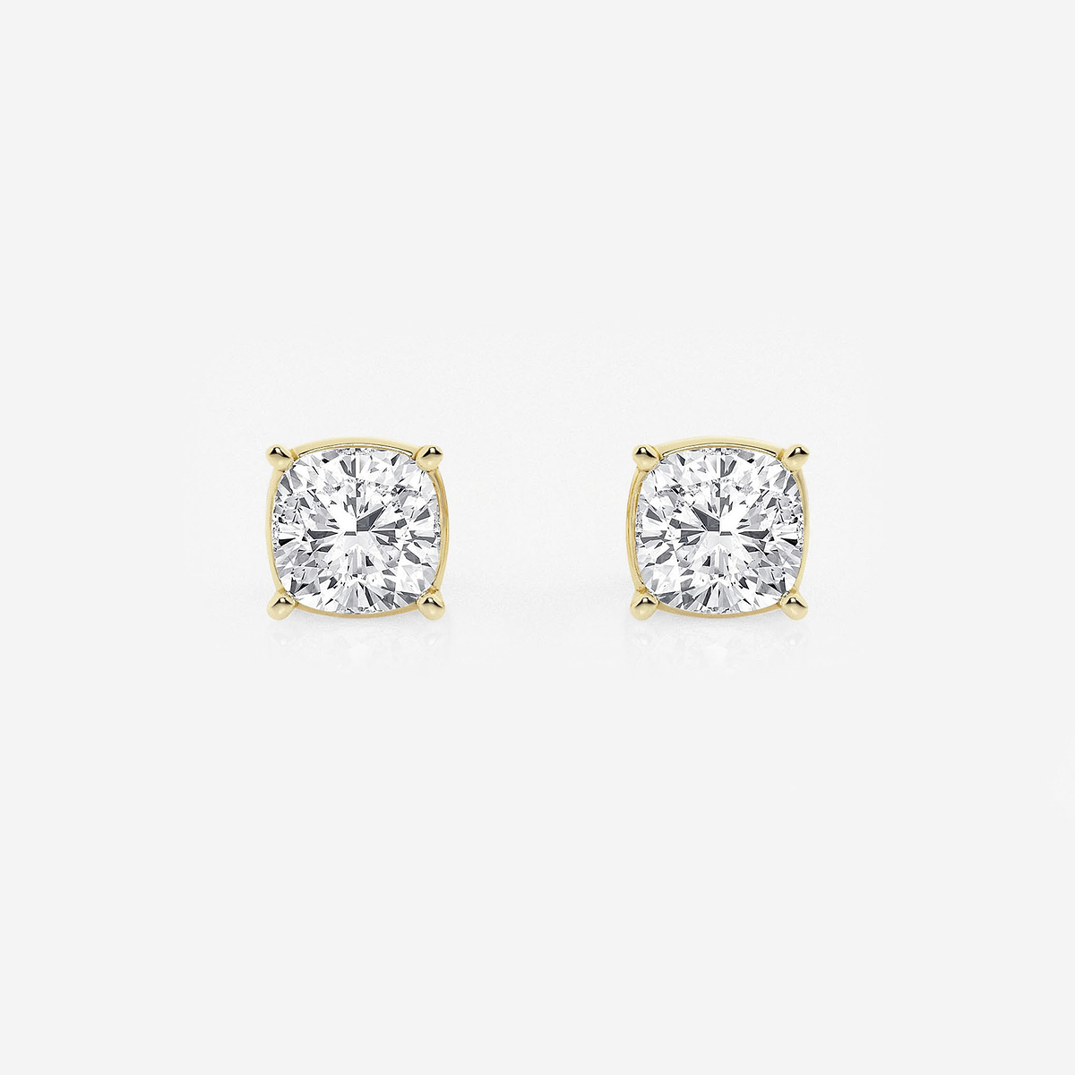 1 1/2 ctw Cushion Lab Grown Diamond Solitaire Stud Earrings 14K Yellow Gold, F, VS2