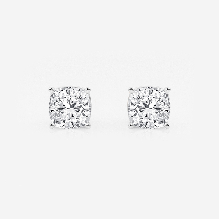 Cushion Studs - 3 ctw Cushion Lab Grown Diamond Solitaire Certified Stud Earrings