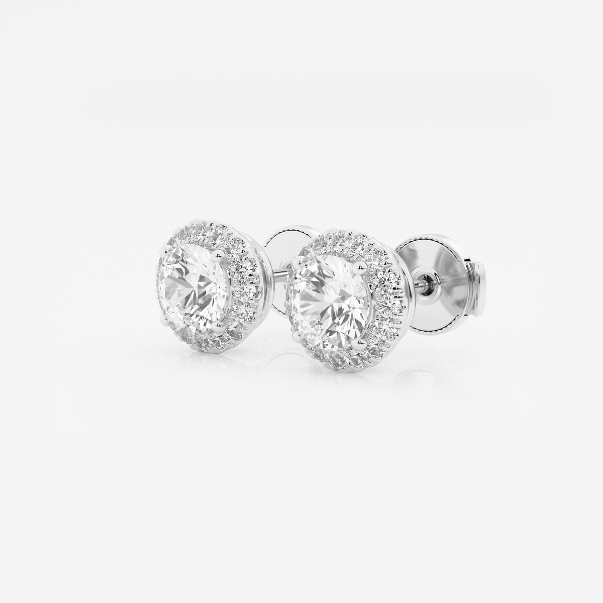 1 1/5 ctw Round Lab Grown Diamond Halo Stud Earrings 14K White Gold, GH, VS2+