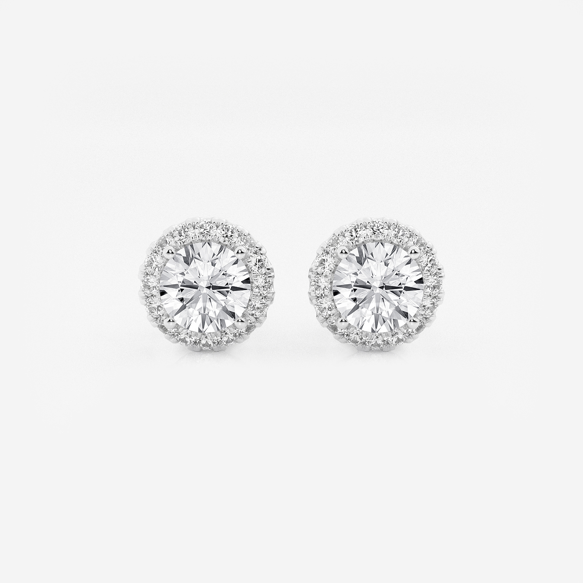 1 1/5 ctw Round Lab Grown Diamond Halo Stud Earrings 14K White Gold, GH, VS2+