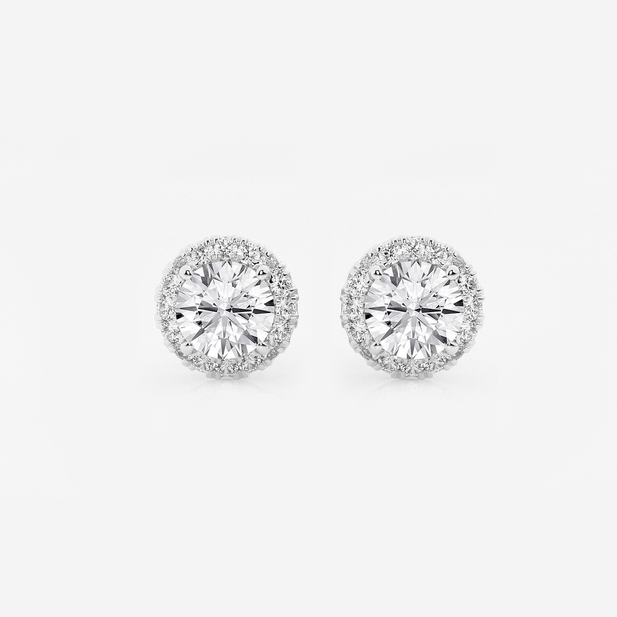 1 7/8 ctw Round Lab Grown Diamond Halo Certified Stud Earrings 14K White Gold, GH, VS2+