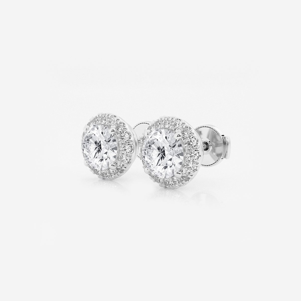 1 7/8 ctw Round Lab Grown Diamond Halo Certified Stud Earrings 14K White Gold, GH, VS2+