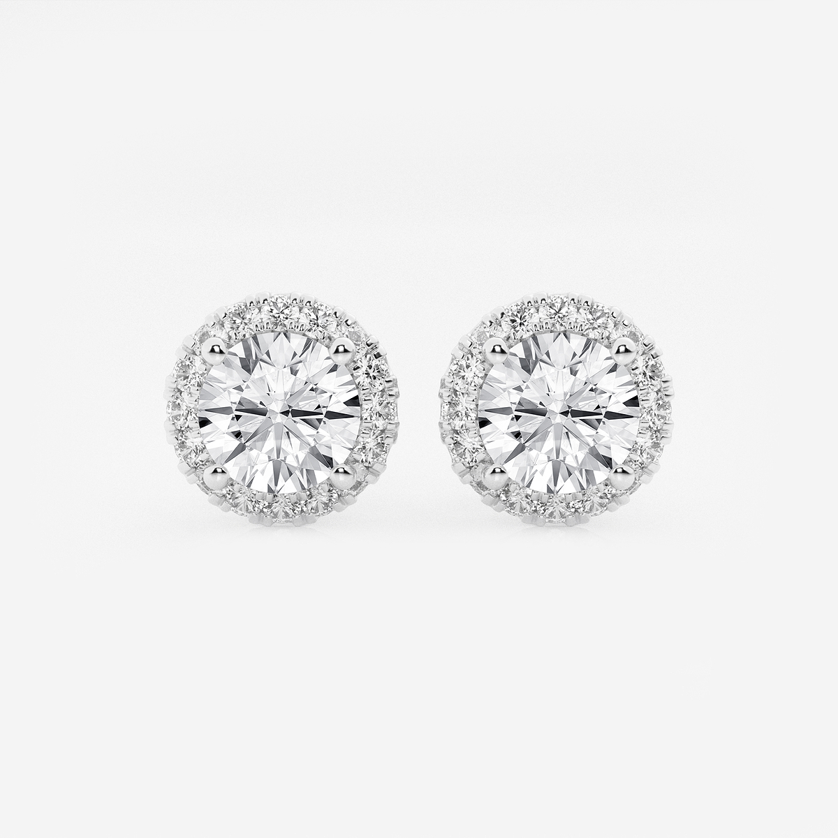 2 2/5 ctw Round Lab Grown Diamond Halo Certified Stud Earrings 14K White Gold, GH, VS2+