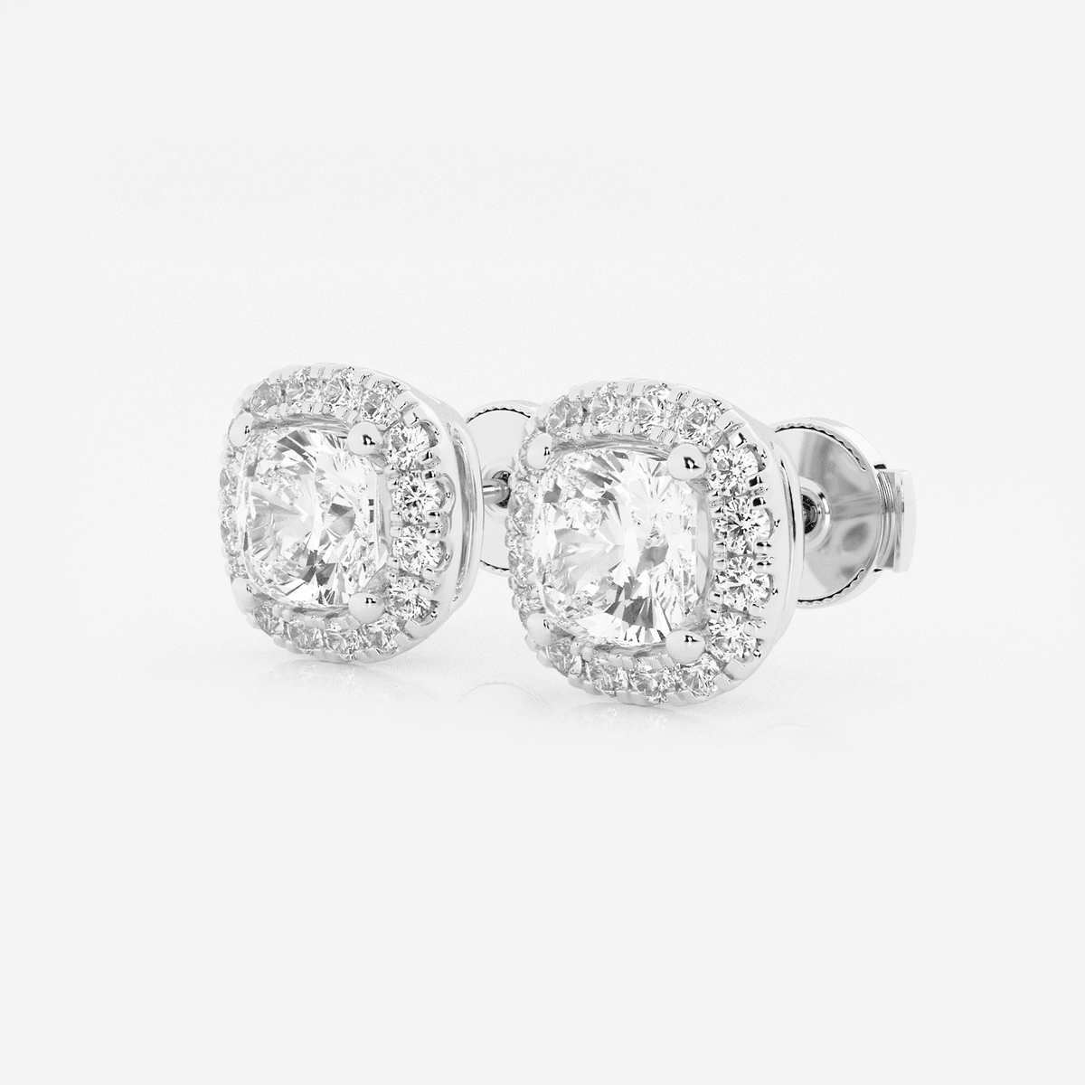 2 3/8 ctw Cushion Lab Grown Diamond Halo Certified Stud Earrings 14K White Gold, GH, VS2+
