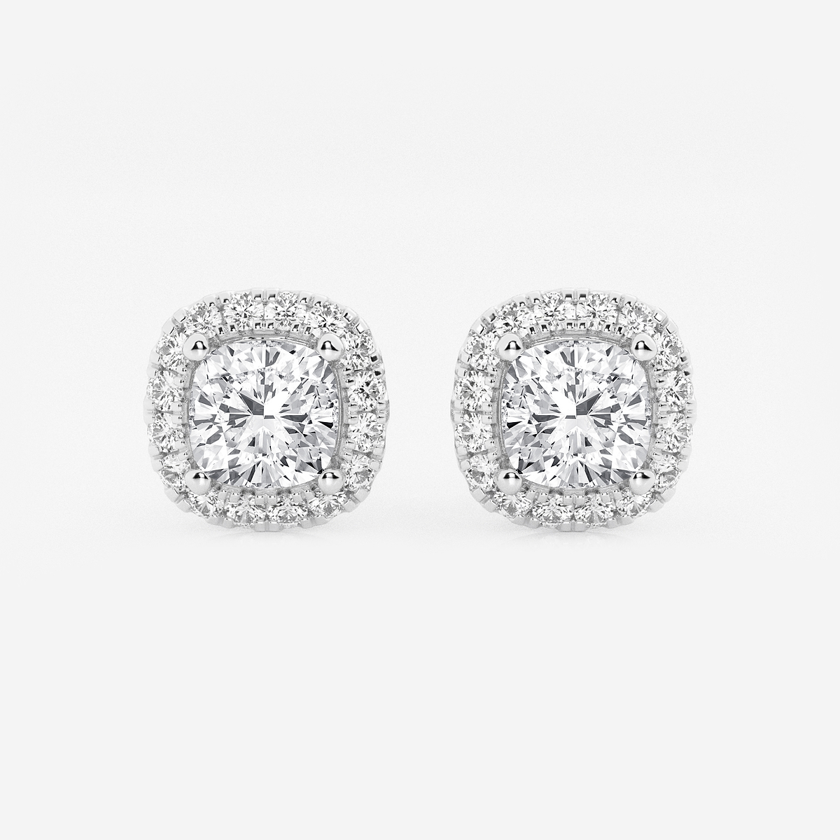 2 3/8 ctw Cushion Lab Grown Diamond Halo Certified Stud Earrings 14K White Gold, GH, VS2+
