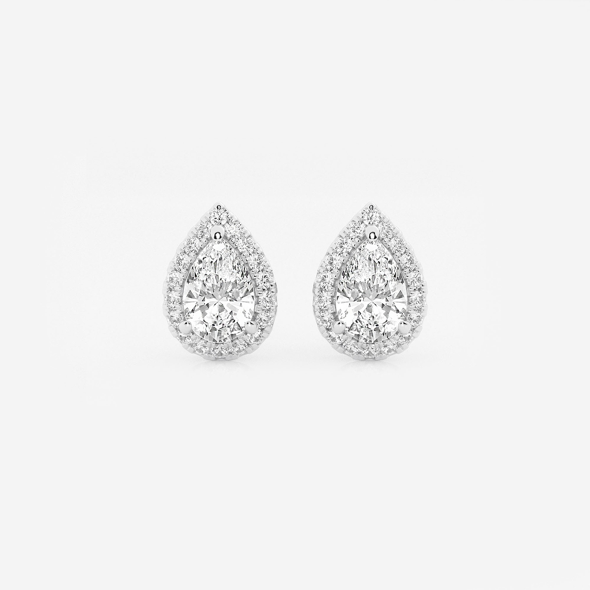 2 3/8 ctw Pear Lab Grown Diamond Halo Certified Stud Earrings 14K White Gold, F, VS2