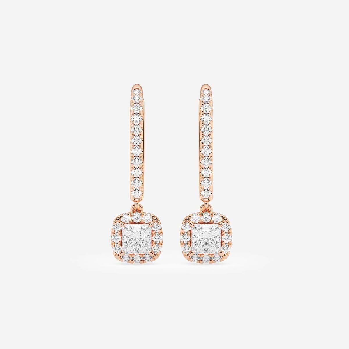 3/4 ctw Princess Lab Grown Diamond Halo Drop Earrings