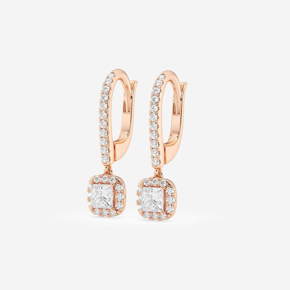 Additional Image 1 for  3/4 ctw Princess Lab Grown Diamond Halo Drop Earrings