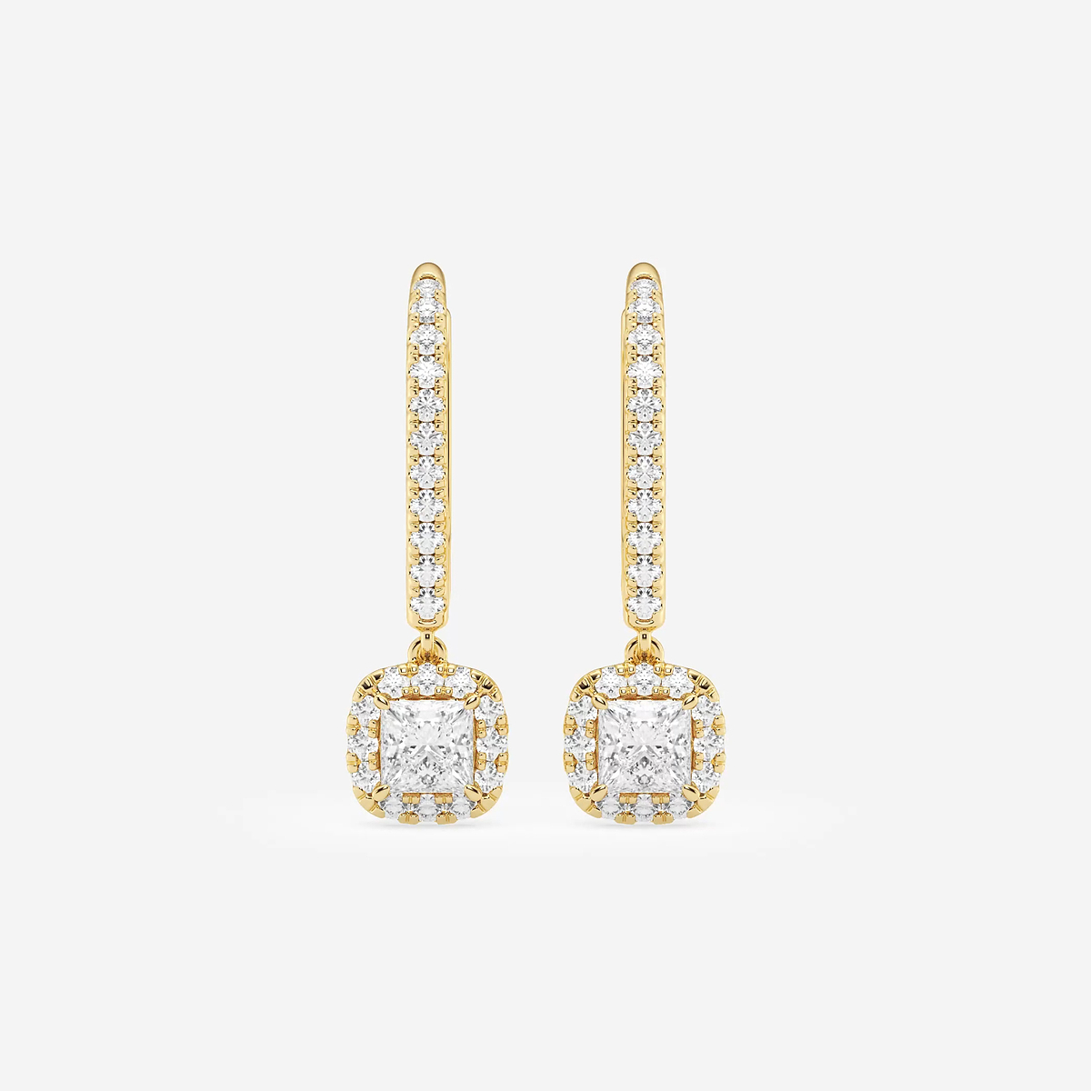 3/4 ctw Princess Lab Grown Diamond Halo Drop Earrings