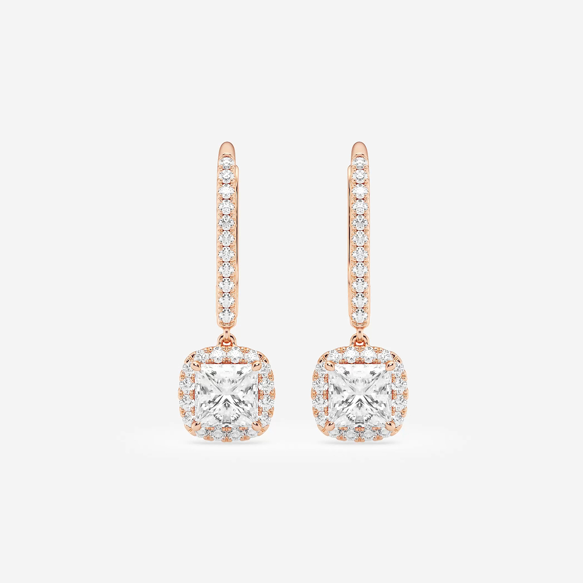 1 1/3 ctw Princess Lab Grown Diamond Halo Drop Earrings