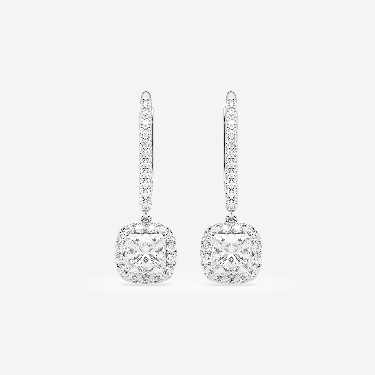 1 1/3 ctw Princess Lab Grown Diamond Halo Drop Earrings