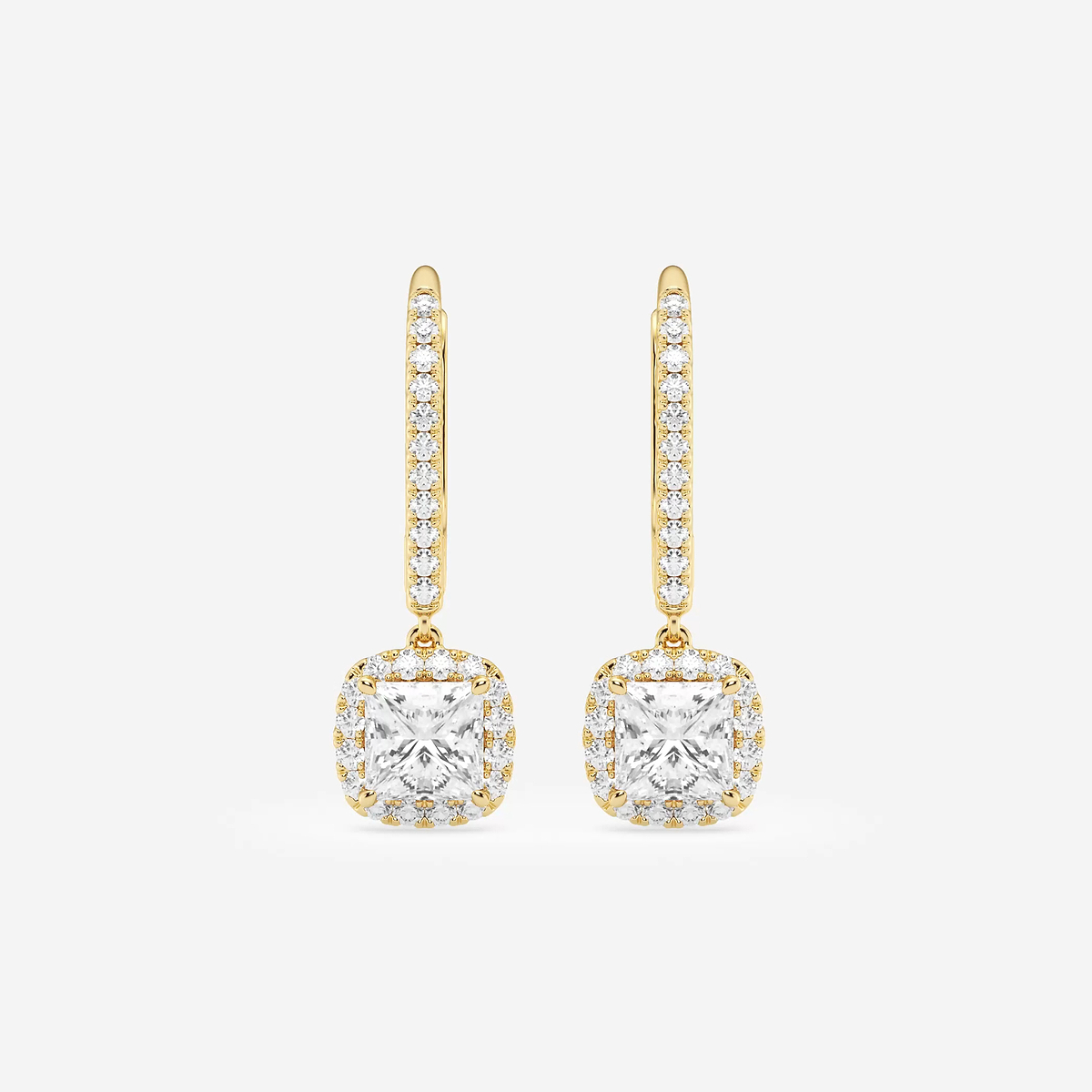 1 1/3 ctw Princess Lab Grown Diamond Halo Drop Earrings